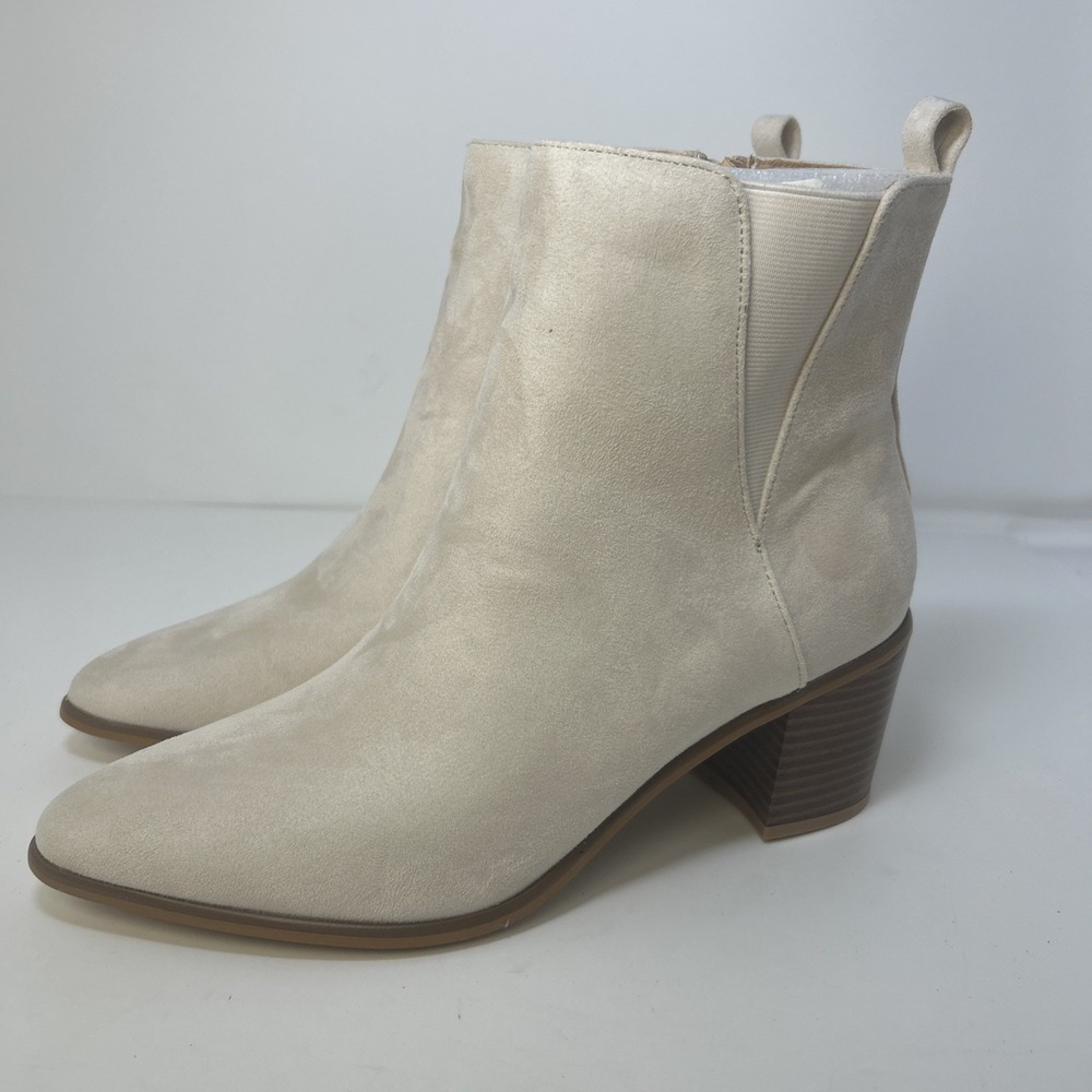 Coutgo Women's Cream Ankle Boots Size 9.5 NIB Pointed Toe Block Heel Chelsea New